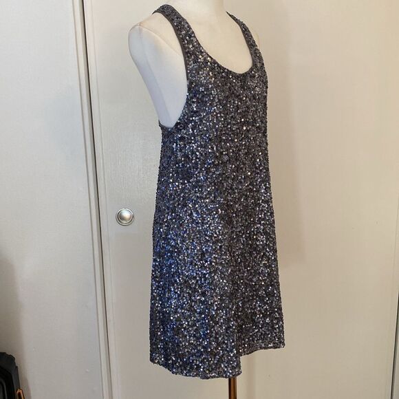 Alice + Olivia Silk Gray Blue Sequin A-line Shift Tank Mini Dress Size Small - Picture 5 of 13